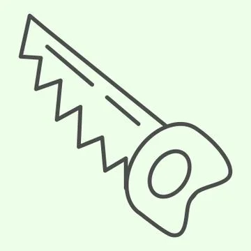 Saw thin line icon. Building handle hacksaw for cutting wood outline style Ilustración de archivo