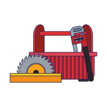 Saw with tools box and piper wrench, colorful design Stock Illustration