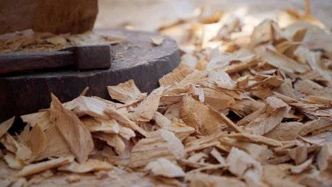 Sawdust during the mask making Stock Footage 290904381