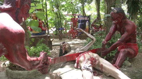 Sawed in Half Statue at Hell Temple Stock Footage 65963882