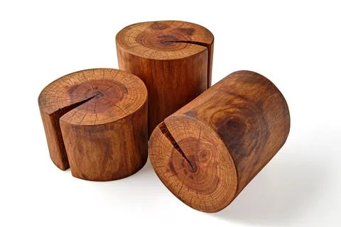 Sawed walnut tree trunks with a crack isolated on a white background. Natural Stock Photos