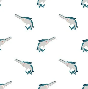 Sawfish pixel art pattern seamless. 8 bit marine predator saw fish background Illustrazione stock