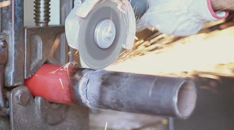 Sawing  an iron pipe 스톡 동영상 24378179