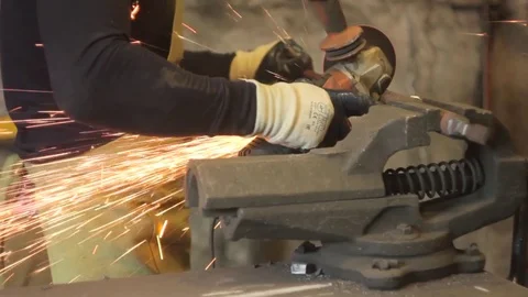 Sawing the iron sparks Stock Footage 74951582