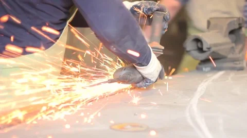 Sawing the iron sparks Stock Footage 75070840