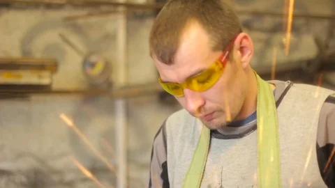 Sawing the iron sparks Stock Footage 75071044