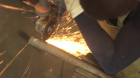 Sawing the iron sparks Stock Footage 75071165