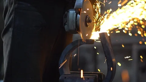 Sawing the iron sparks Stock Footage 90742222