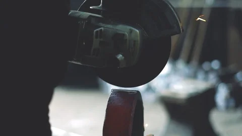 Sawing the iron sparks Stock Footage 92467784
