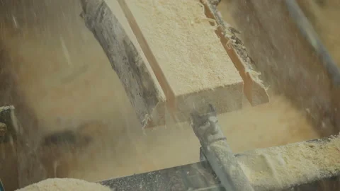 Sawing machine is processing the timber material in the industrial workshop Stock Footage 218624553