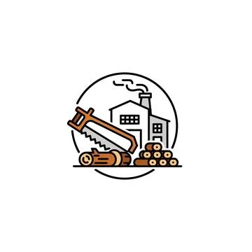 Sawmill and wood processing facility illustration for timber industry concept 库存插图