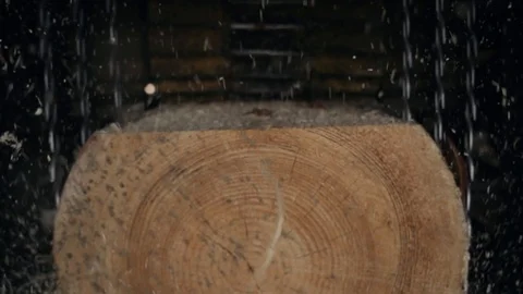 Sawmill blade saws a log into planks Stock Footage 108218246