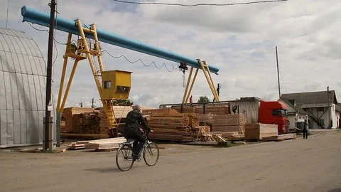 Sawmill. The crains is moving. Stock Footage 74430009