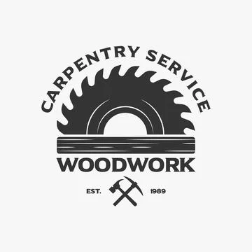 Sawmill emblem logo vector for carpentry, woodworkers, lumberjack, sawmill se Stock Illustration