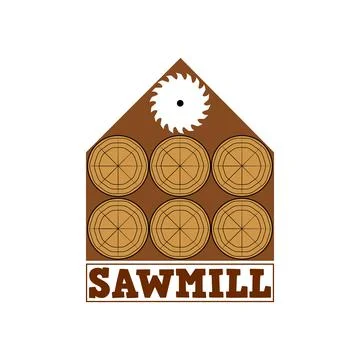 Sawmill emblem logo. Vector for carpentry, woodwork, lumberjack, woodcraft. Stock Illustration