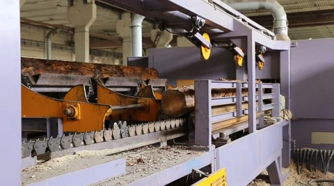 Sawmill. The process of cutting logs into boards Stock Footage 57743271