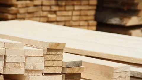 Sawmill. The worker puts the boards. Stock Footage 74478297