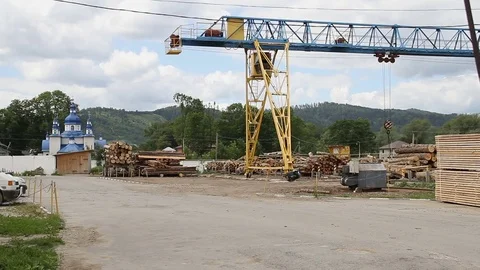 Sawmill. Workers lay the boards Stock Footage 74430097