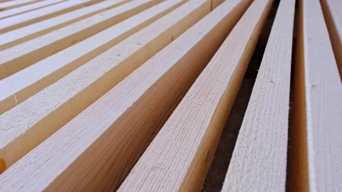 Sawn boards lie on the floor parallel to each other for drying. Stock Footage 172460328