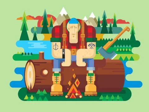 Sawyer sitting on log Stock Illustration