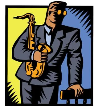Sax Player Leaning On Chair - Vector Illustration Stock Illustration