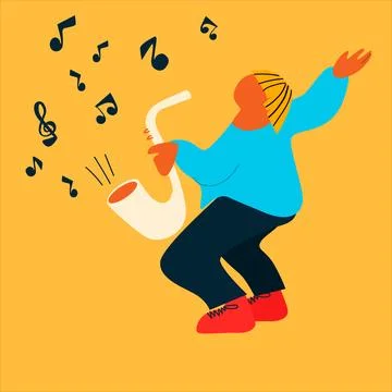 Sax player making a performance. Street musician playing saxophone. Vector .. Stock Illustration