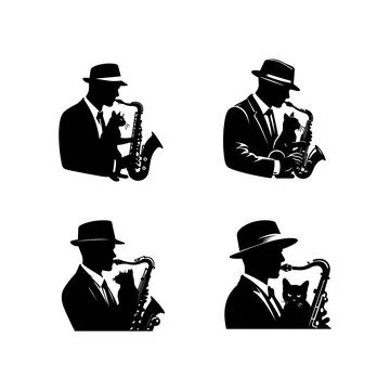 Sax players with cat Stock Illustration
