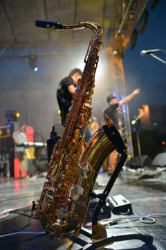 Sax on stage Stock Photos