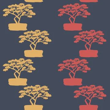 Saxaul on dark background, seamless pattern with desert tree for textile and  Illustrazione stock