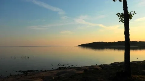 Saxnäs on Öland has a campsite with a view of Kalmarsund and wonderful nature. Stock Footage 219280377