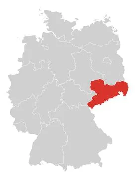 Saxony highlighted on map of Germany, red on grey Stock Illustration