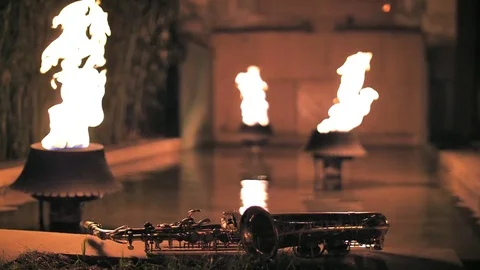 Saxophone and fire Slow motion Stock Footage 84055200