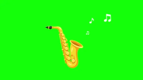 Saxophone animated musical notes floating out 4k green screen Stockbeeldmateriaal 345856415