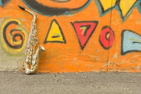 Saxophone Brick Wall Stock Photos