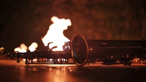 Saxophone &amp; Fire Stock Footage 84025388