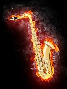 Saxophone in Flame Stock Illustration