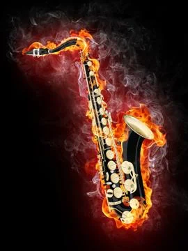 Saxophone in Flame Stock Illustration