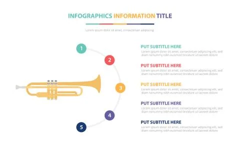 Saxophone infographic template concept with five points list and various colo Stock Illustration