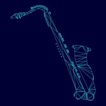 Saxophone in low poly triangulation triangulated polygonal electric cyan bl.. Stock Illustration