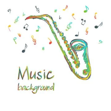 Saxophone music background with notes Stock Illustration