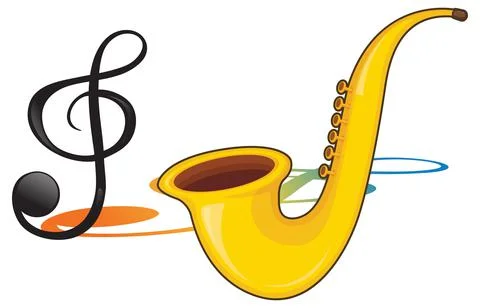 A saxophone with musical notes on white background イラスト素材