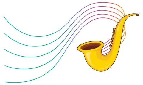A saxophone with musical notes on white background Stock Illustration