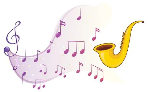 A saxophone with musical notes on white background 스톡 일러스트