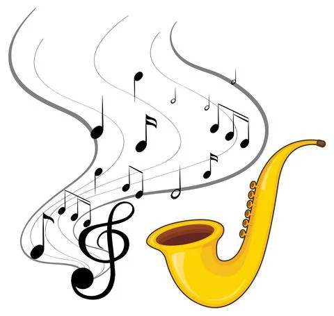 A saxophone with musical notes on white background イラスト素材