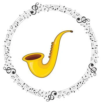 A saxophone with musical notes on white background 스톡 일러스트