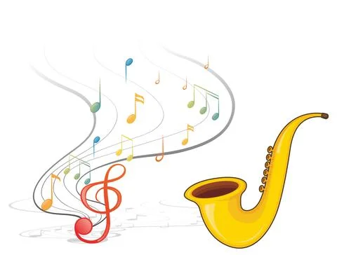 A saxophone with musical notes on white background イラスト素材