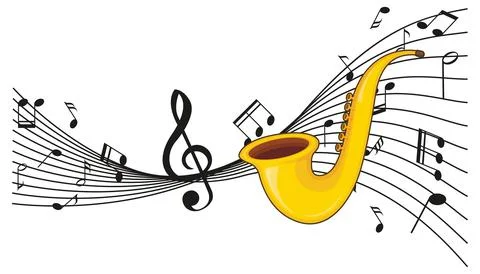 A saxophone with musical notes on white background イラスト素材