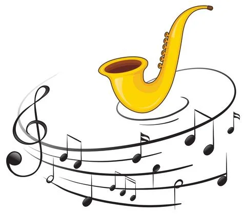 A saxophone with musical notes on white background Stock Illustration