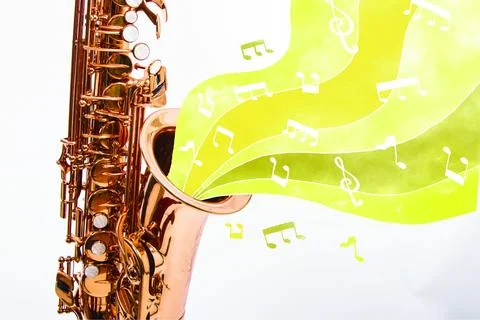 Saxophone with notes Stock Photos