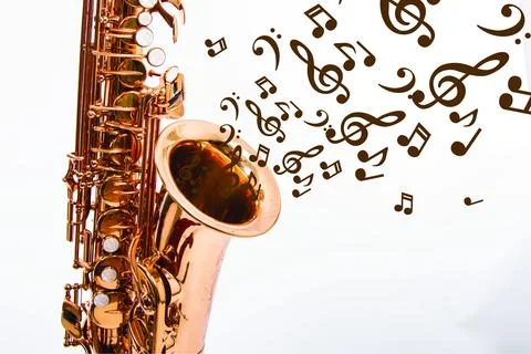 Saxophone with notes Stock Photos